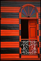 Window with red  shutters and striped walls,  Parc De Bombas, Ponce. Puerto Rico ( color)