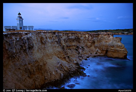 Lighthouse and cliffs at dusk, Cabo Rojo. Puerto Rico