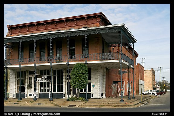 Historic brick building with balcony. Selma, Alabama, USA