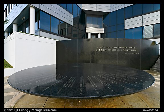 Table with names of 40 people who gave lives for racial equity, Civil Rights Memorial. Montgomery, Alabama, USA (color)