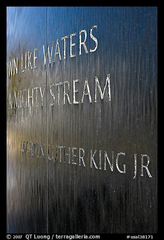 Words from bibical quote and Martin Luther King name, Civil Rights Memorial. Montgomery, Alabama, USA