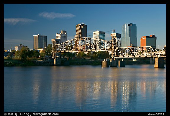 Arkansas River and skyline, early morning. Little Rock, Arkansas, USA (color)