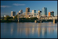 Arkansas River and skyline, early morning. Little Rock, Arkansas, USA (color)
