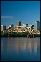Arkansas River, bridge and skyline, early morning. Little Rock, Arkansas, USA (color)