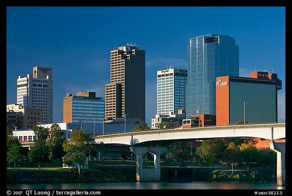 Bridge and Downtown high rises, early morning. Little Rock, Arkansas, USA (color)