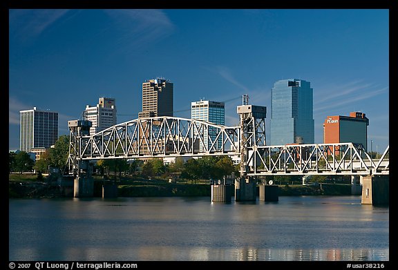 Downtown skyline and Arkansas River, early morning. Little Rock, Arkansas, USA