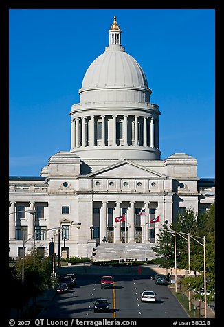 Arkansas State Capitol and street. Little Rock, Arkansas, USA (color)