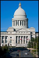 Arkansas State Capitol and street. Little Rock, Arkansas, USA