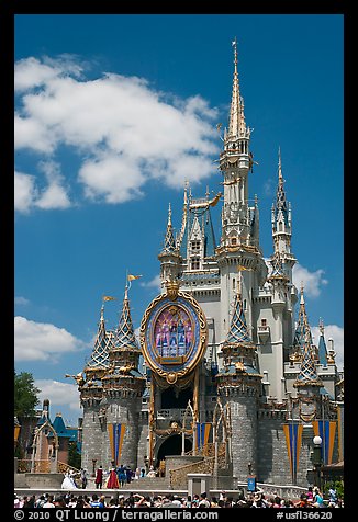The Cinderella Castle, centerpiece of Magic Kingdom Theme Park. Orlando, Florida, USA (color)
