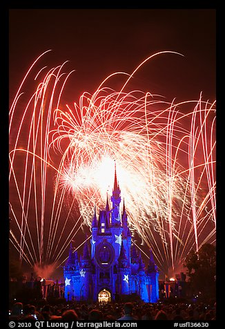 Fireworks over fairy-tale fortress. Orlando, Florida, USA