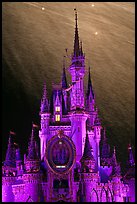 Illuminated Cinderella Castle, fireworks. Orlando, Florida, USA ( color)
