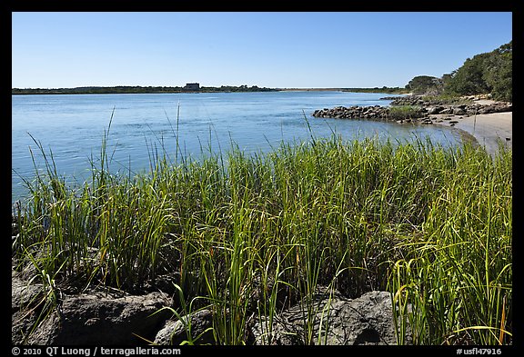 Matanzas River, and fort in the distance, Fort Matanzas National Monument. St Augustine, Florida, USA (color)