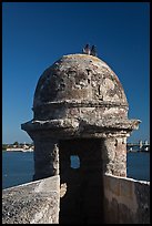 Fortified Turret, pigeons, and Matanzas Bay, Castillo de San Marcos National Monument. St Augustine, Florida, USA ( color)