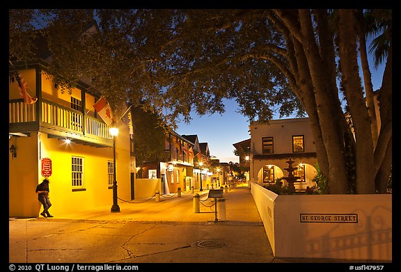 historic Spanish Colonial Quarter by night. St Augustine, Florida, USA (color)