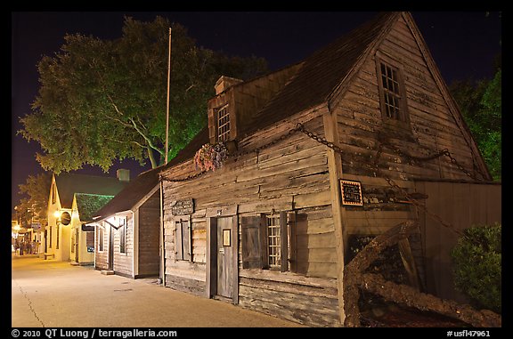 Oldest school house and street by night. St Augustine, Florida, USA