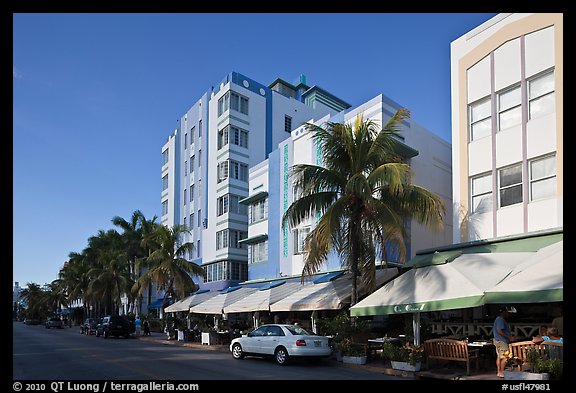 Row of hotels in Art Deco Style, Miami Beach. Florida, USA