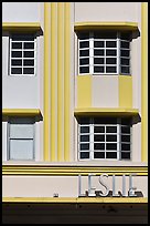 Detail of boxy Art Deco facade, Miami Beach. Florida, USA
