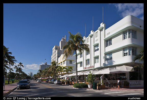 Beachfront street and hotels, South beach, Miami Beach. Florida, USA (color)