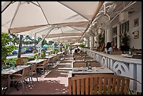 Outdoor restaurant tables, South beach, Miami Beach. Florida, USA (color)