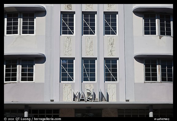 Detail of Art Deco Facade, Miami Beach. Florida, USA (color)