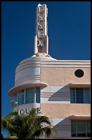 Deco-style spire on top of Essex hotel, Miami Beach. Florida, USA
