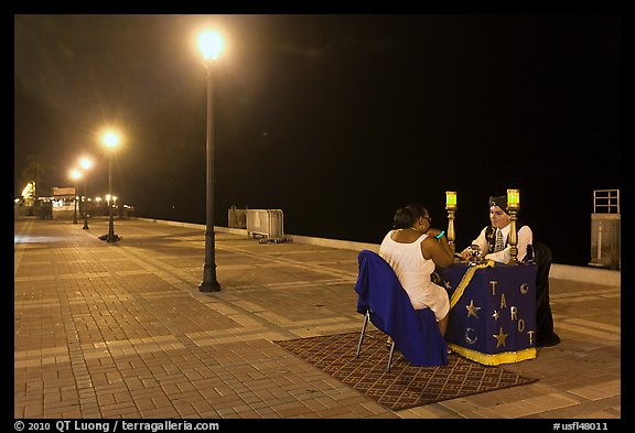 Fortune teller at night, Mallory Square. Key West, Florida, USA (color)