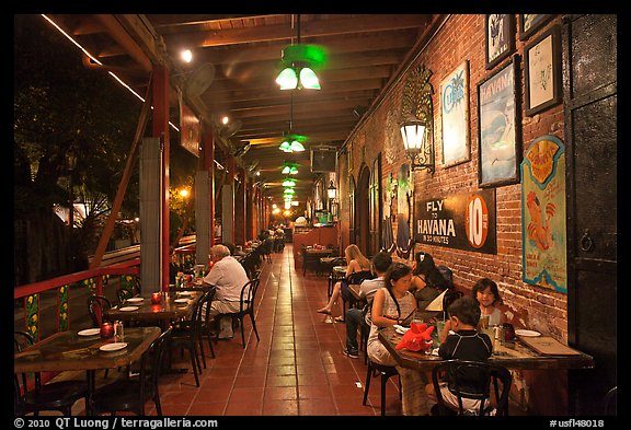 Outdoor dining at Cuban restaurant, Mallory Square. Key West, Florida, USA (color)