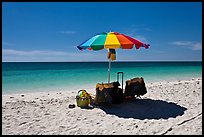 Beach umbrella and turquoise water, Bahia Honda State Park. The Keys, Florida, USA