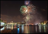 Fireworks over Davis Island, Tampa. Florida, USA (color)