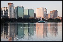High rise buildings and fountain, lake Eola. Orlando, Florida, USA ( color)