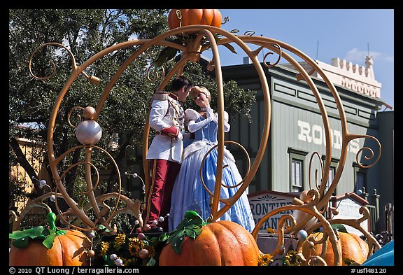 Cinderalla and prince characters on parade float. Orlando, Florida, USA