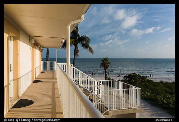 Beachfront resort and ocean, Sanibel Island. Florida, USA (color)