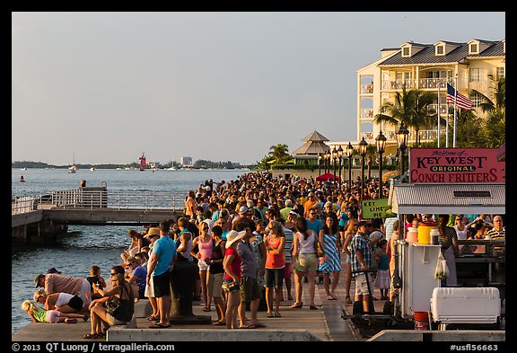 Crowd gathered for sunset in Mallory Square. Key West, Florida, USA