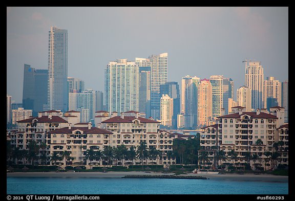 Miami Waterfront and high-rises at sunrise. Florida, USA (color)