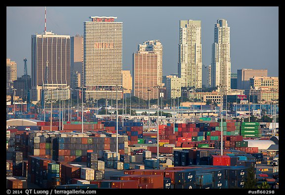 Shipping containers and skyline, Port of Miami. Florida, USA (color)