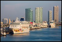 Cruise ship terminal and skyline, Port of Miami. Florida, USA ( color)