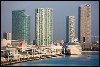 Cruise ship terminal and high rise buildings, Miami. Florida, USA ( color)