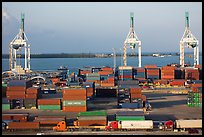 Miami Port with trucks, containers and cranes. Florida, USA ( color)