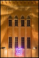 Detail of Art Deco facade with shadow of palm tree at night, Miami Beach. Florida, USA ( color)