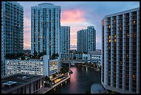 Brickell high-rise towers and Miami River at sunset, Miami. Florida, USA ( color)