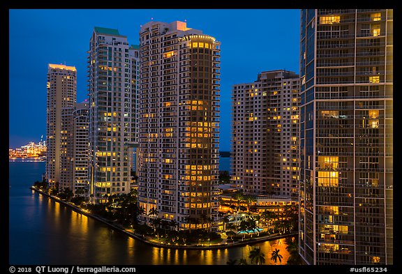 Brickell Key at night, Miami. Florida, USA