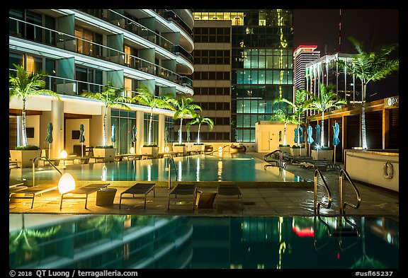 Hotel Epic pool at night, Miami. Florida, USA