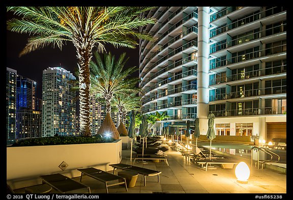 Hotel Epic terrace at night, Miami. Florida, USA