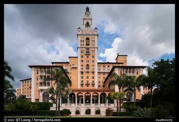 Miami Biltmore Hotel with clouds. Coral Gables, Florida, USA