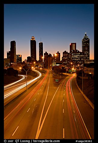 Highway and skyline, dusk. Atlanta, Georgia, USA