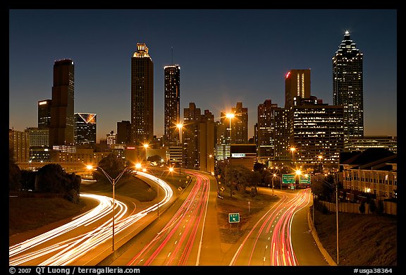 Atlanta skyline and highway at night. Atlanta, Georgia, USA