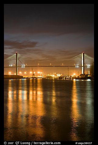 Savannah Bridge and lights at dusk. Savannah, Georgia, USA