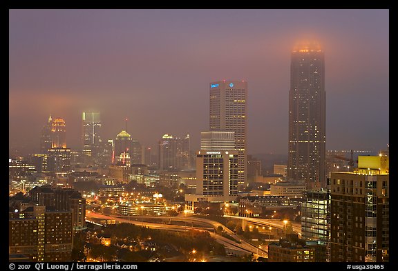 Mid-town high rise buildings in fog a dawn. Atlanta, Georgia, USA