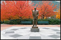 Monument to William Porter Payne and fall colors, Centenial Olympic Park. Atlanta, Georgia, USA