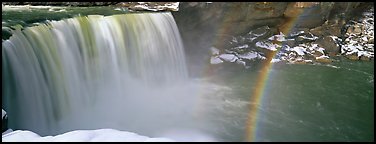 Waterfall and rainbow in winter. Kentucky, USA (Panoramic color)
